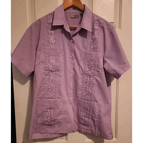 Haband Mens Button Up Shirt Lavender Purple Embroidered  Large - Picture 5 of 9